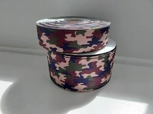 1M 38mm (1.5")/70mm (3") wide GREEN CAMOUFLAGE COMBAT MILITARY GROSGRAIN RIBBON - Picture 1 of 5