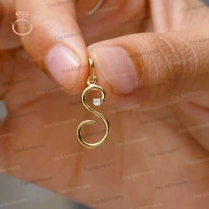 Massiver 14k Gelbgold S Initiale Charm natürlicher Pavé Diamant S Buchstabe Anhänger neu - Bild 1 von 10