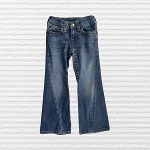 Retro True Religion Boys Jeans Faded Blue Denim Boot Cut Twisted Seams Sz 5 - Picture 1 of 11