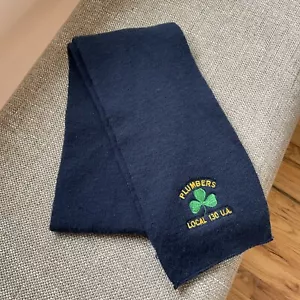 Chicago Plumbers Local 130 Union U.A. Scarf Vintage Navy Blue Shamrock Acrylic - Picture 1 of 7