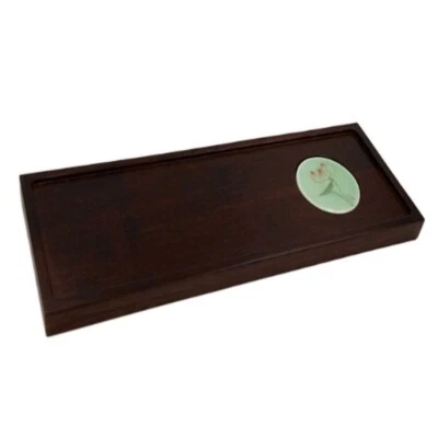 Japanese Heavy Bamboo and Porcelain Lotus Kung Fu Gongfu Tea Tray Serving Plate - Image 1 of 4
