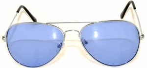 COLORED BLUE LENS AVIATOR STYLE METAL SUNGLASSES SILVER FRAME SHADES 99% UVB UVA - Picture 1 of 6