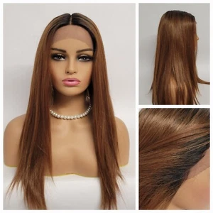 LACE FRONT LONG BOB WIG OMBRE BLACK ROOT AUBURN FREE POSITION BOBBI BOSS TT1B30 - Picture 1 of 10