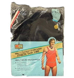 Vintage 70s Kmart Mens Fashion Underwear Blue Athletic Tank Top Shirt Large - Picture 1 of 4