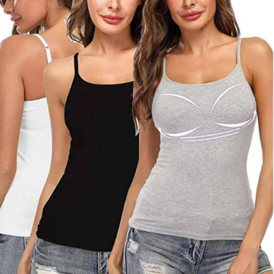 Women Camisole Tank Tops Adjustable Strap Tops With Built in Padded Bra Vest-726 - Image 1 of 4