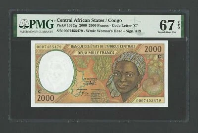 Congo - Central African States 2000 Francs 2000 P103Cg Uncirculated Grade 67 - Image 1 of 2