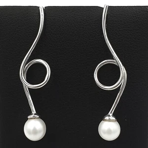ORECCHINI USATI IN ORO BIANCO MASSICCIO 18K CON PERLA VINTAGE MADE IN ITALY - Foto 1 di 10