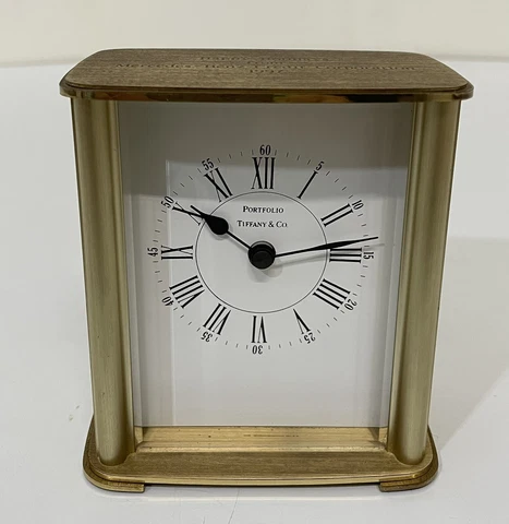 Portfolio by Tiffany & Co. ~ Brass Table Desk Clock ~ Germany Made ~ Monogrammed Cover