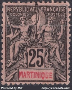 MARTINIQUE TYPE GROUPE 25c NOIR SUR ROSE N° 38 NEUF * AVEC CHARNIERE - Picture 1 of 2