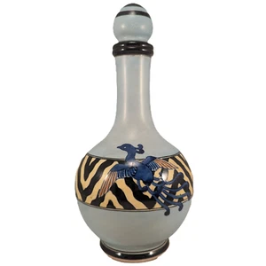 Antique Japanese Kinkozan Kyoto Satsuma Art Deco Pottery Bottle w/ Stopper Japan - Picture 1 of 19
