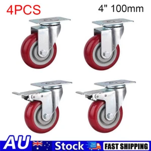4X 4" 100mm Heavy Duty Swivel Castor Wheels Trolley Furniture Caster Brake or no - Picture 1 of 13
