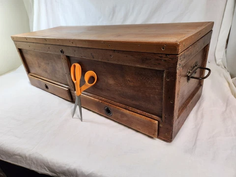 Antique Handmade Walnut Carpenters Tool Box, Chest, Trunk Cover