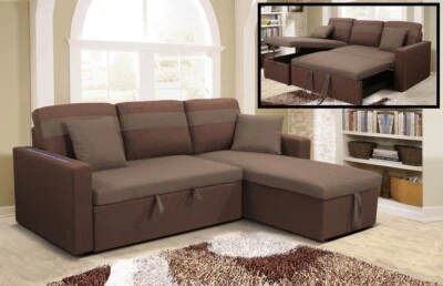 MEGA DIVANO LETTO MATRIMONIALE MARRONE ANGOLARE CONTENITORE LUCE LED SALOTTO ITA - Immagine 1 di 4