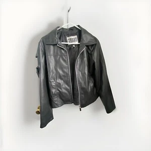 WOMENS MARCO OUTERWEAR COLLECTION SZ Medium BLACK FAUX LEATHER LINED JACKET - Picture 1 of 5