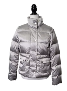 Talbots Women’s Silver Grey Puffer Jacket Duck Down Size S - Bild 1 von 6