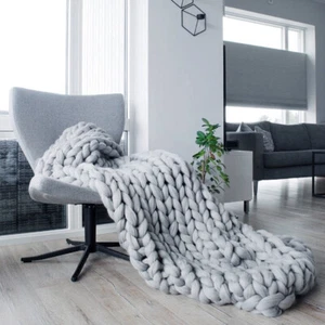 Cotton Knitted Throw Blanket Chunky Knitted Soft Throw Couch Blankets Bedding - Picture 1 of 9