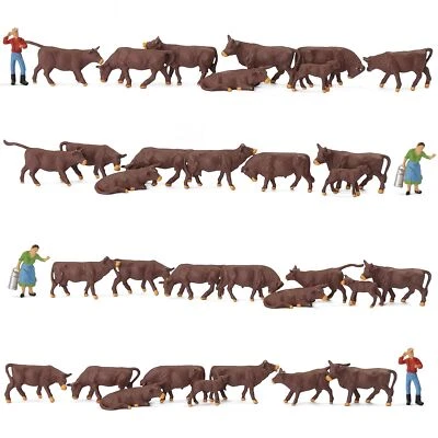 36pcs Model Trains HO Scale 1:87 Painted Farm Animals Brown Cows Cattle Shepherd - Image 1 of 4
