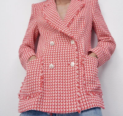 ZARA BLAZER ROSA A CUADROS A MEDIDA DOBLE BOTONADURA M Foto 1 de 4