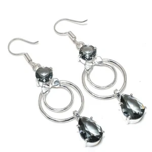 Black Alexandrite Gemstone Handmade 925 Sterling silver Earring Size 2'' - Picture 1 of 1