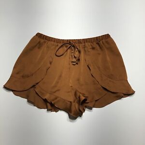 Free People Shorts Womens Small Intimately Satin Brown Pull On Ruffle Drawstring