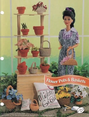 Fashion Doll Crochet Pattern FLOWER POTS & BASKETS Multiple Styles Sizes Annie's - Image 1 of 4