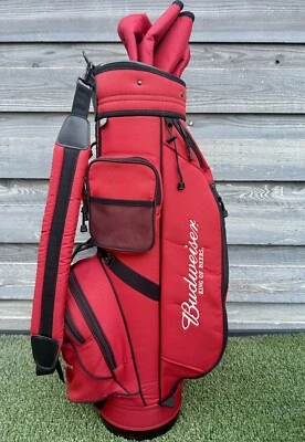 VTG Budweiser King Of Beers Red Golf Bag Staff Bag 6-Way Divider Rain Hood - Image 1 of 4