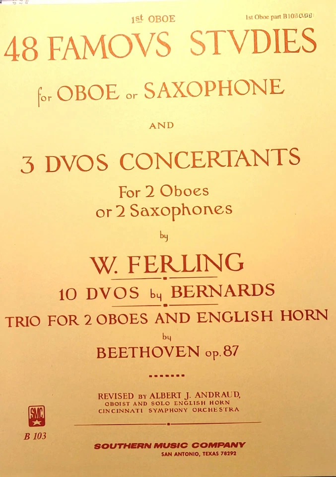 48 Famous Studies for Oboe or Saxophone,  1st Oboe Part plus 3 duos Concertants - Image 1 of 4