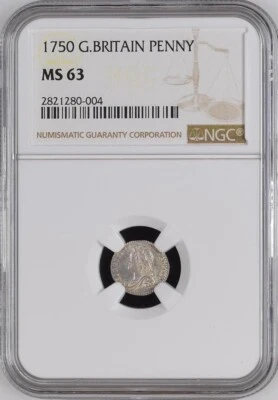 UK - GREAT BRITAIN , 1P  1 PENNY 1750 - NGC MS 63 ( 21 ) , RARE - Image 1 of 2
