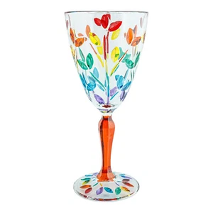 Murano Glass Wine Multi Rainbow Orange Stem Hand Painted Venice Italy - Picture 1 of 6