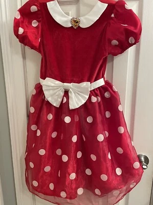 Disney Store Vestido Disfraz Minnie Mouse Rojo con Lunares Blancos Talla 7/8 Foto 1 de 4