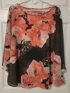 Poncho Chico's in poliestere trasparente nero, sfumature di corallo, marrone nuovo senza etichette taglia L/XL - Foto 1 di 6