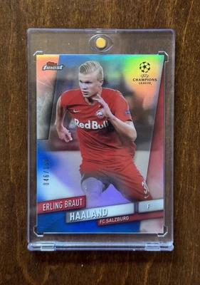 2019 Topps Finest UCL Erling Haaland Blue Refractor #’d/150 Rookie RC Salzburg - Image 1 of 2