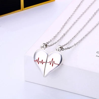 Collar de plata latido del corazón pareja amor a juego, amigo, esposa, novia regalo Foto 1 de 4