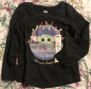 Mädchen Star Wars Das Kind mit Weihnachtsbeleuchtung T-Shirt Größe 2T Neu mit Etikett B3 - Bild 1 von 2