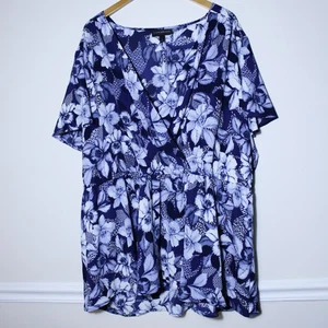 Lane Bryant fließendes Empire-Taille V-Ausschnitt Top blau weiß tropisch geblümt Gr. 28 - Bild 1 von 6