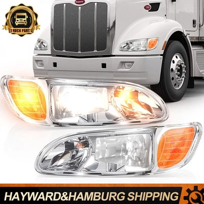 Headlight Headlamp Assembly Pair For Peterbilt 340 384 386 387 Left+Right Side Foto 1 de 4