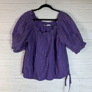 Top donna PETER NYGARD XL viola tessuto arricciato paillettes e cuciture metalliche - Foto 1 di 10