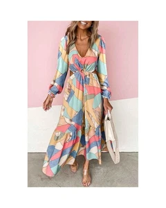 Azura Exchange Geometric Cutout Maxi Dress Women Multicolor - Picture 1 of 5
