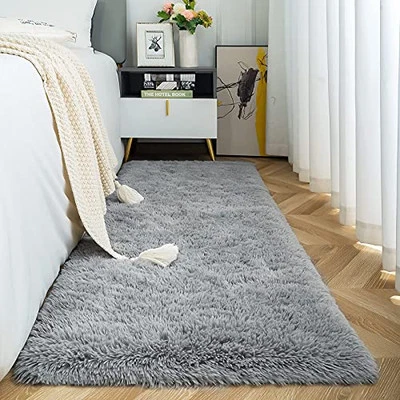  Fluffy Runner Rug for Bedroom Plush Area Rugs, Shag Carpet with 2ft x 6ft Grey - Image 1 of 4