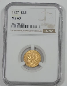 1927 GOLD Indian Head $2.50 Quarter Eagle CERTIFIED NGC MS 63 - Picture 1 of 4