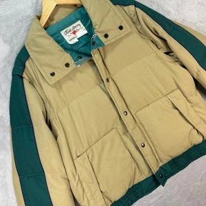 Vtg Field & Stream Men's Puffer Jacket Tan Green Down Fill Removable Sleeves XL - Picture 1 of 15