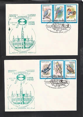 Rumanía: 1992; 3 Fundas con Cancelación Esperanto Pájaros Temáticos EBRU15 Foto 1 de 3
