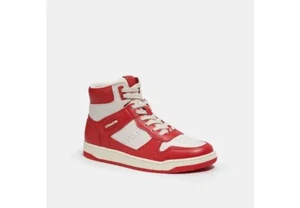 Authentic COACH NIB Women's Leather High Top Sneakers US Size 8 - Red & White! - Picture 1 of 2