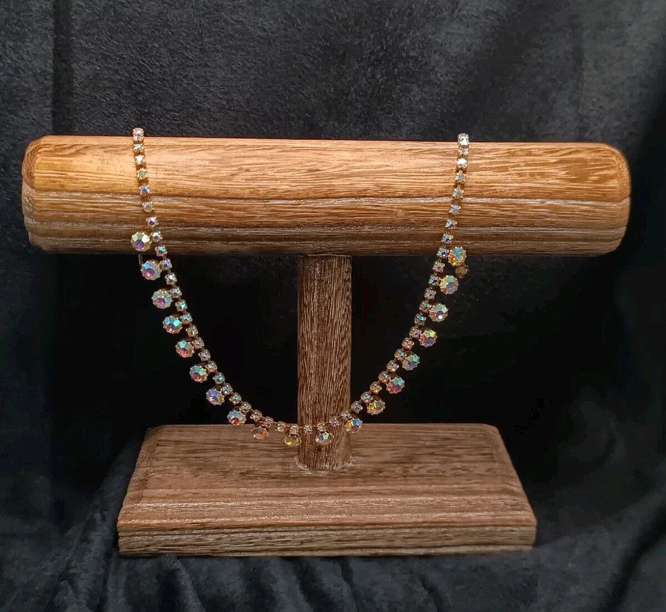 Collar Vintage Cristal Aurora Boreal Tono Dorado Retro Años 40 Cierre Gancho Foto 1 de 4