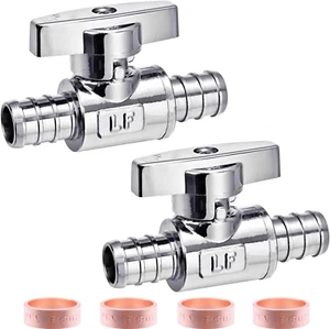 2 Pack LF Brass,1/2" Pex X 1/2" PEX Chrome-Plated 90° Angle Stop Shut-Off Ball V - Picture 1 of 6