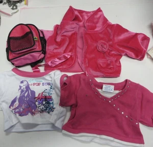 Build a Bear BABW  Girls lot Pink soft Jacket 2 t shirts pack back Rock star pop - Picture 1 of 4