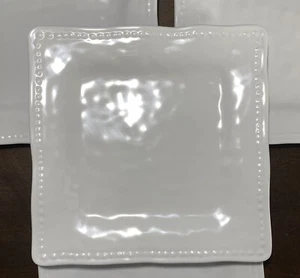 Tommy Bahama NEW!!! 9” Melamine Square SIDE SALAD Plates White Hobnail Dots X4 - Picture 1 of 4