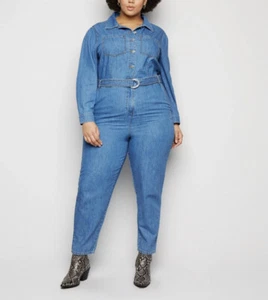 New Look Curves Blue Belted Denim Jumpsuit Size 22 - Picture 1 of 5