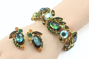Superb JULIANA DE Delizza Elster Heliotrope Green Fall Bracelet Earrings Set - Picture 1 of 13