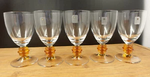 5 Cristal D'Elsa Crystal Glasses 5'' Orange Cricle Stem - Picture 1 of 10